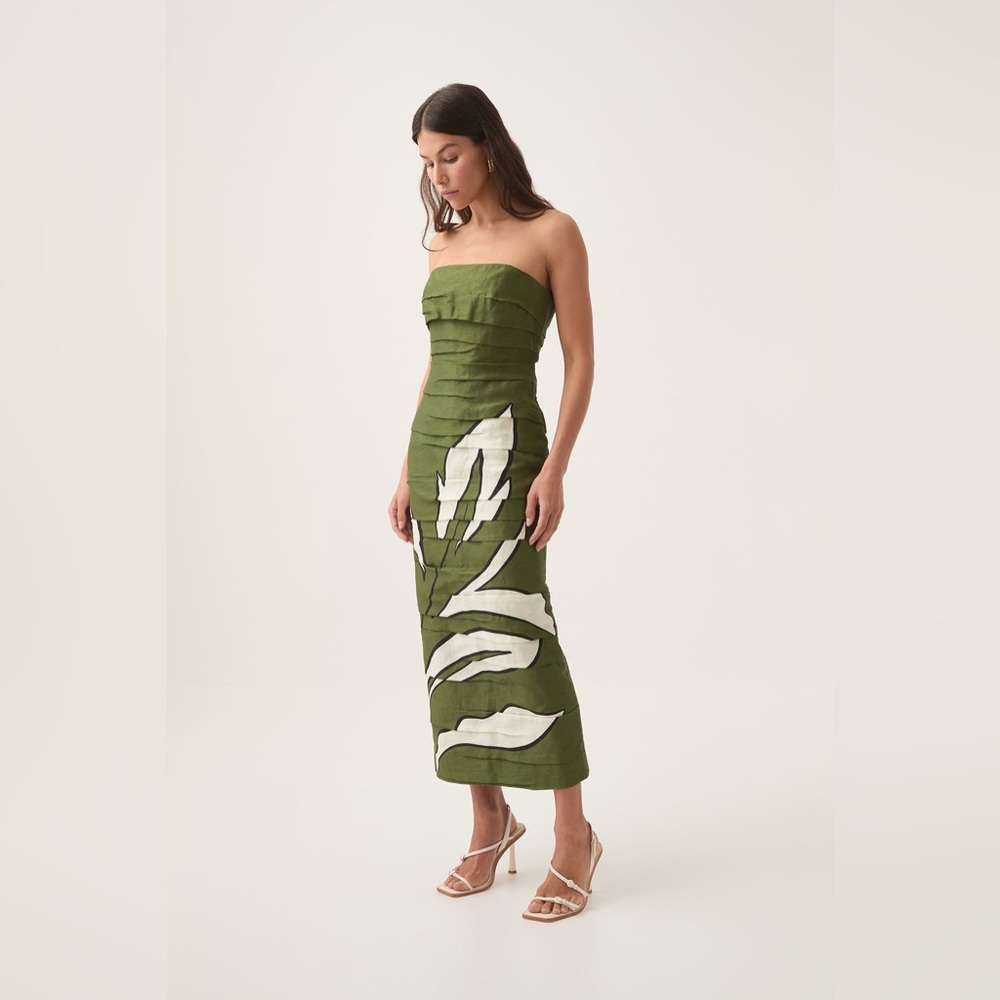 Aje Jasmine Green Column Strapless Linen Midi Dress AU4/US0 NWT - Picture 5 of 9